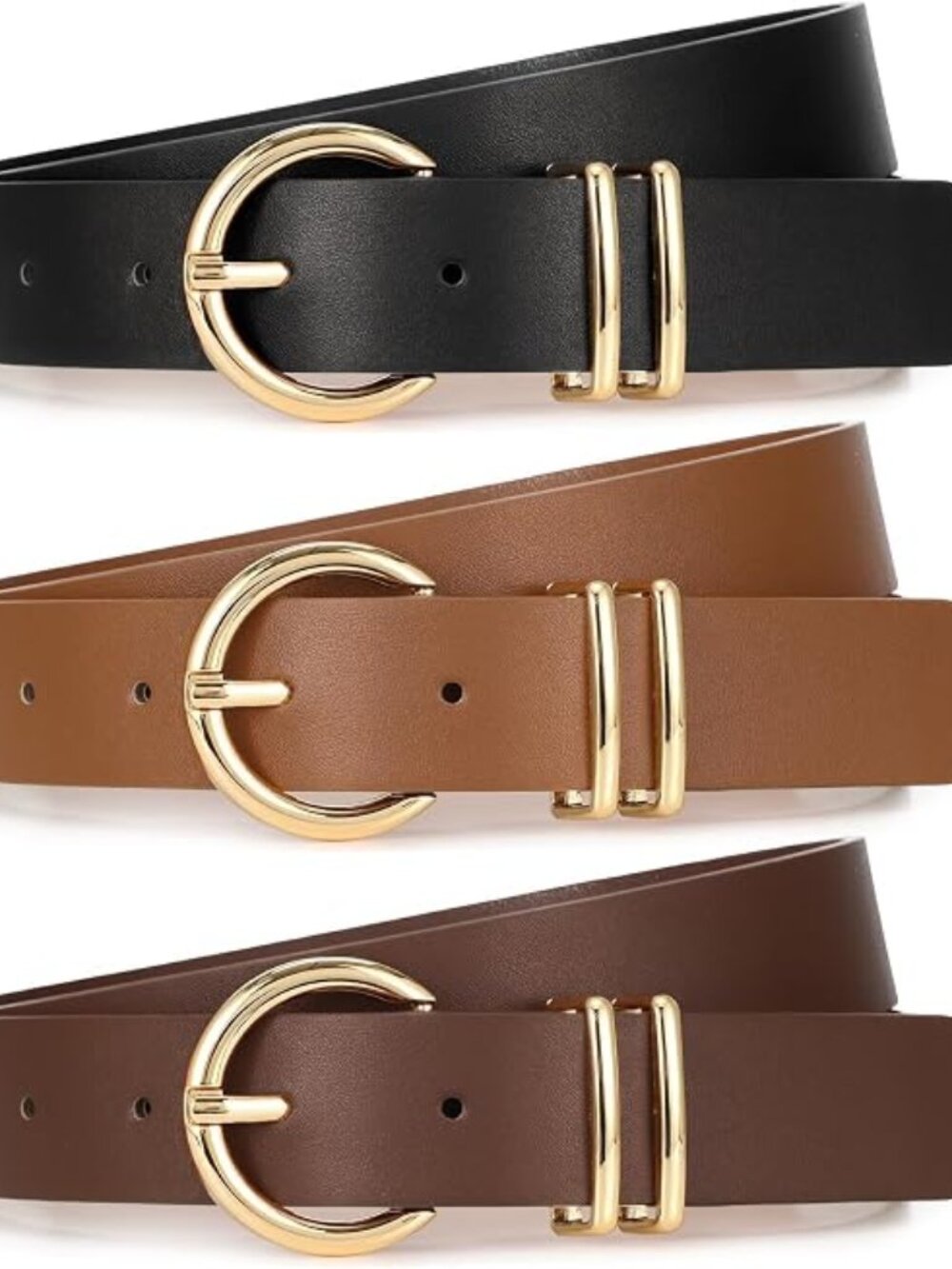 3 Pack Women Belts For Jeans Dresses Pants Ladies Leather Waist Belt with Gold B